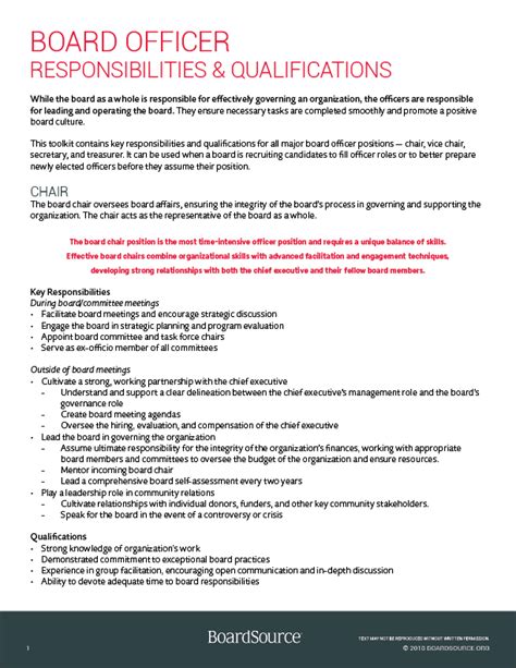 Board Roles And Responsibilities Template