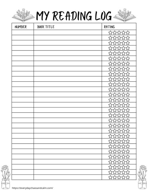 Book Log Printable Free