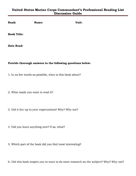Book Report Template Usmc