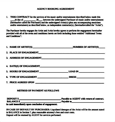 Booking Agreement Template