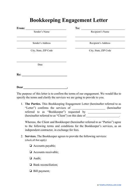 Bookkeeping Engagement Letter Template