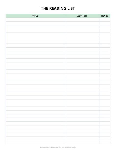 Books I Want To Read List Template
