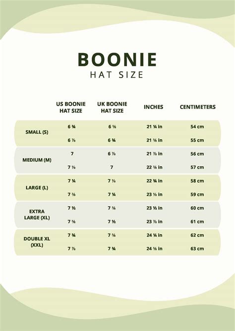 Boonie Hat Size Chart
