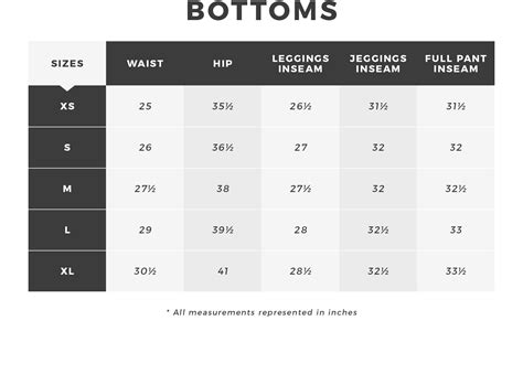 Bottom Size Chart Womens