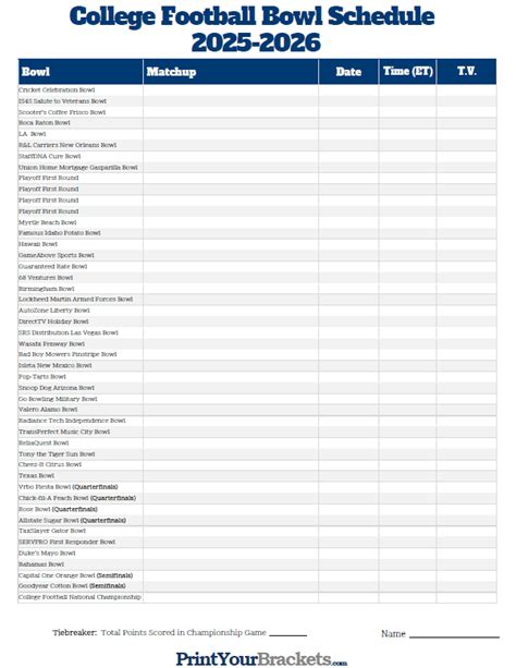 Bowl Printable Schedule