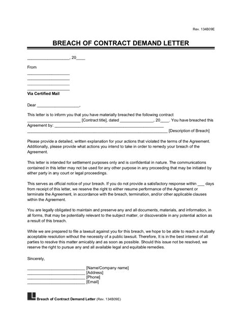 Breach Of Contract Letter Template