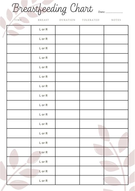 Breastfeeding Chart Printable