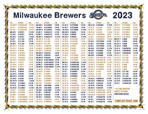 Brewers Printable Schedule