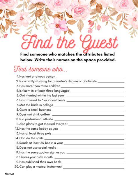 Bridal Shower Find The Guest Free Printable