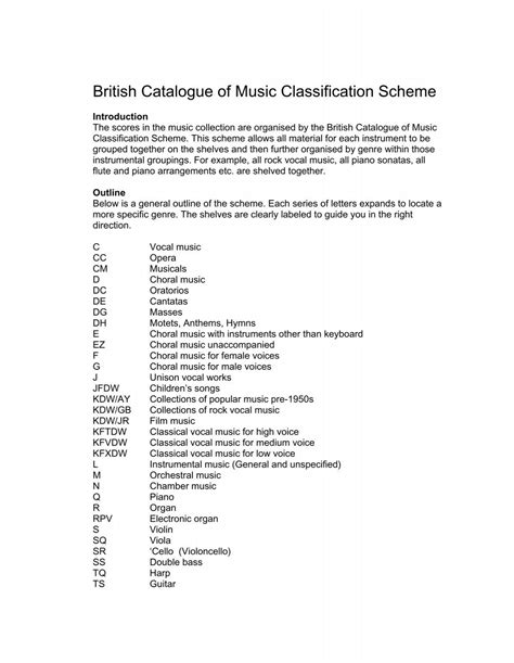 British Catalogue Of Music Classification Scheme
