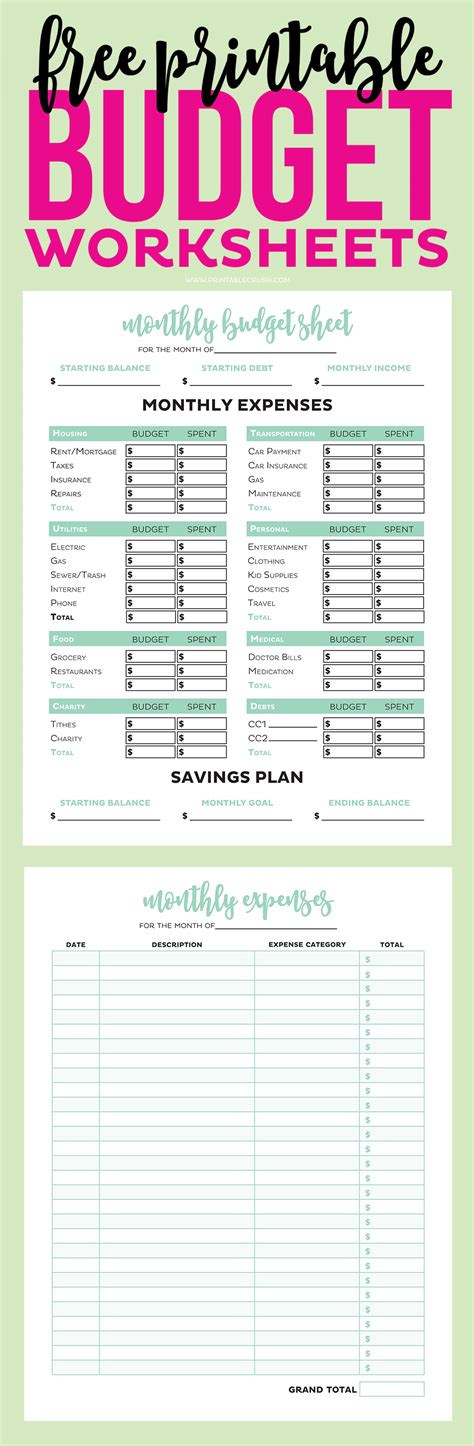 Budget Worksheets Free Printable