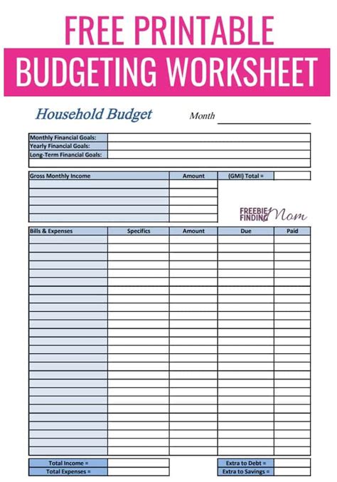 Budget Worksheets Printable