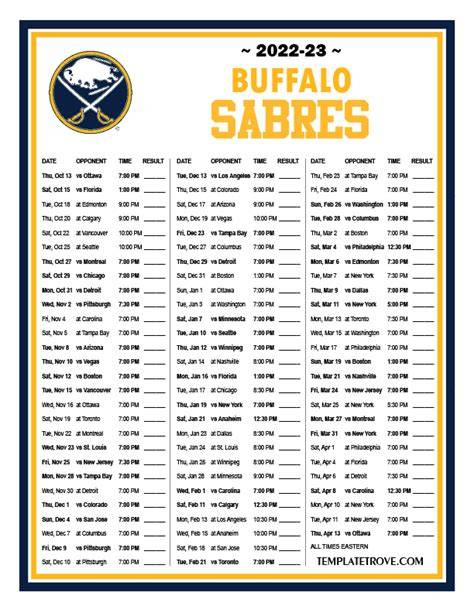 Buffalo Sabres Home Schedule 2017 18 Printable