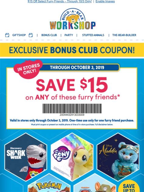 Build A Bear Coupon $15 Off Printable