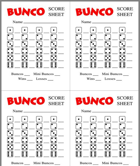 Bunco Score Cards Printable Free