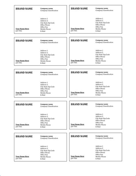 Business Card Template In Word