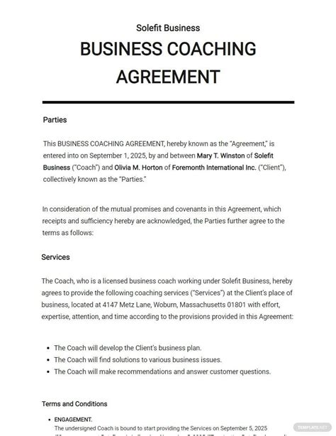 Business Coaching Contract Template