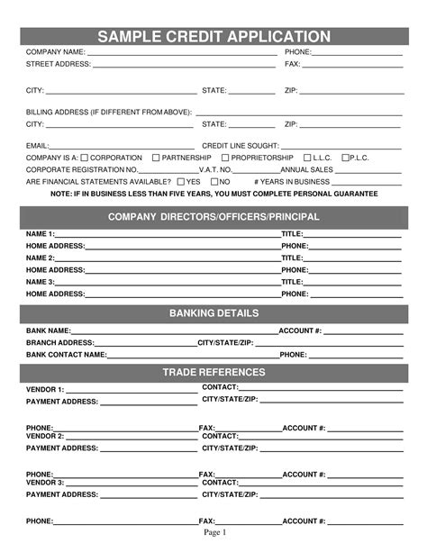 Business Credit Application Template Word