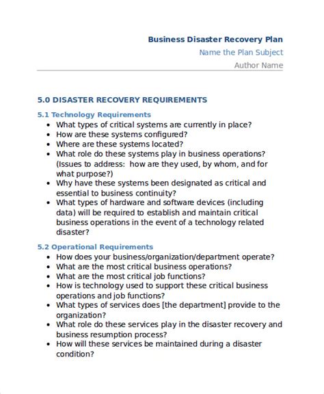Business Disaster Recovery Plan Template