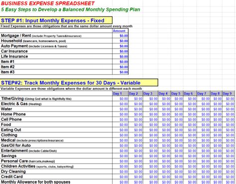 Business Expense Spreadsheet Template