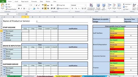 Business Impact Analysis Template Xls