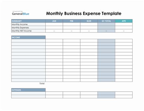 Business Income And Expenses Excel Template