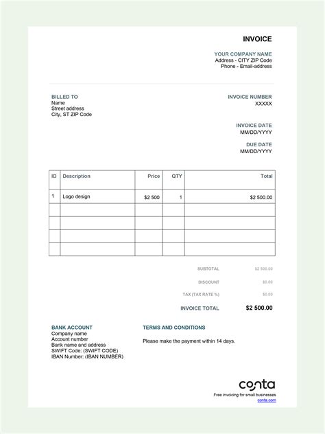 Business Invoice Template Australia