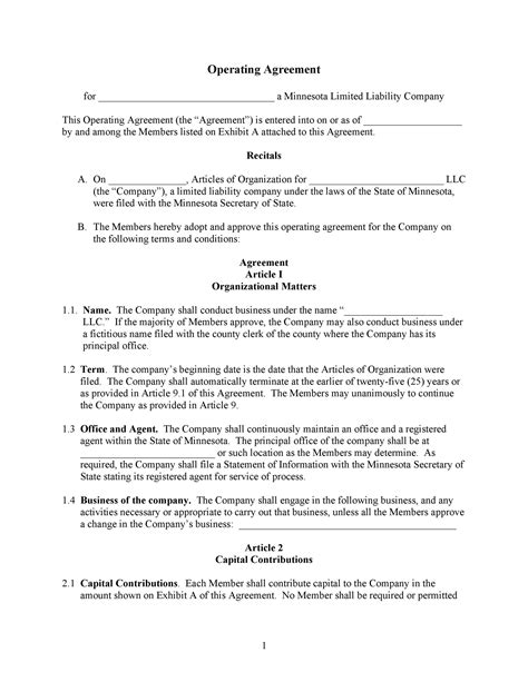 Business Operating Agreement Template