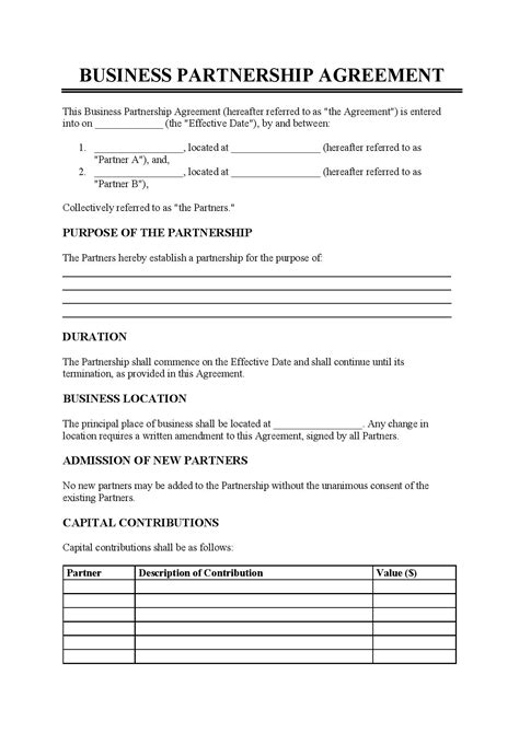 Business Partnership Agreement Contract Template