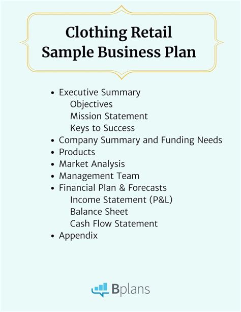 Business Plan Template For Retail Clothing Store