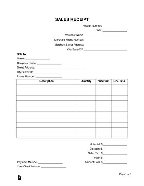 Business Sales Receipt Template