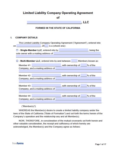 Ca Llc Operating Agreement Template