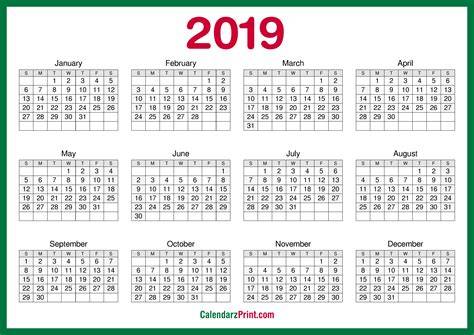Calendar 5.5 X 8.5 Printable 2019
