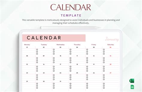 Calendar Sheets Template