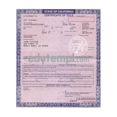 California Car Title Template