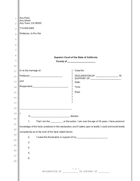 California Court Declaration Template
