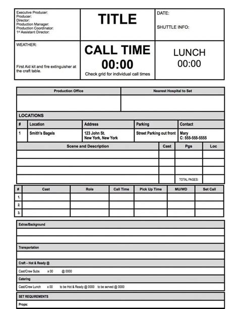 Call Sheet Template Free