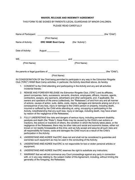 Camp Waiver Form Template