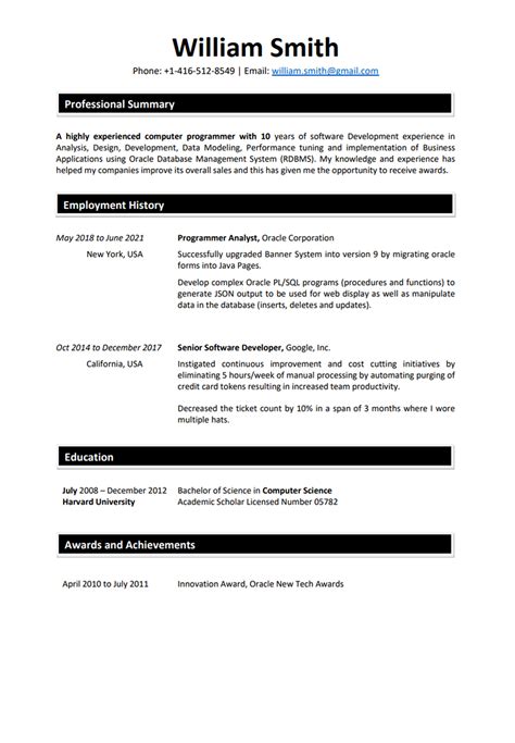 Canada Job Resume Template