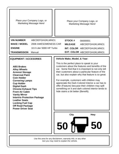 Car Dealer Window Sticker Template