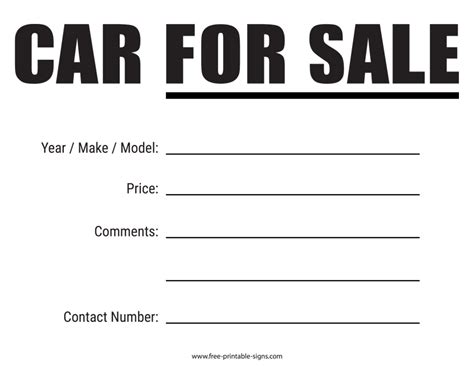 Car For Sale Sign Free Printable