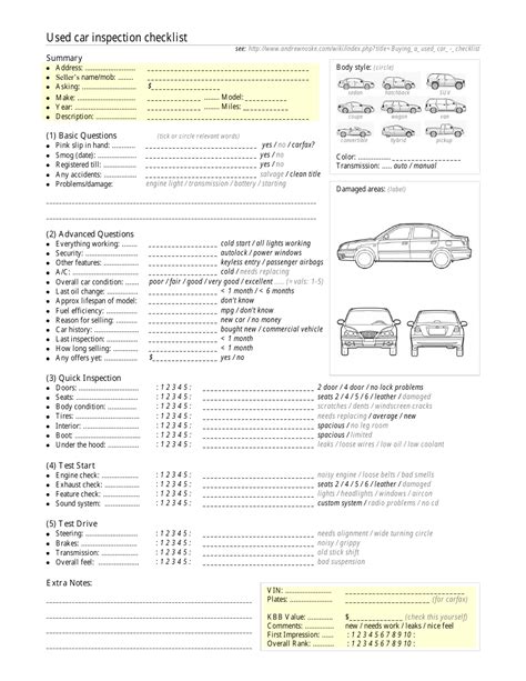 Car Inspection Checklist Template