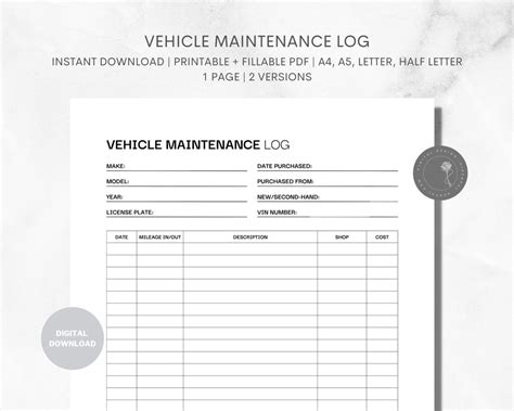 Car Service Log Template