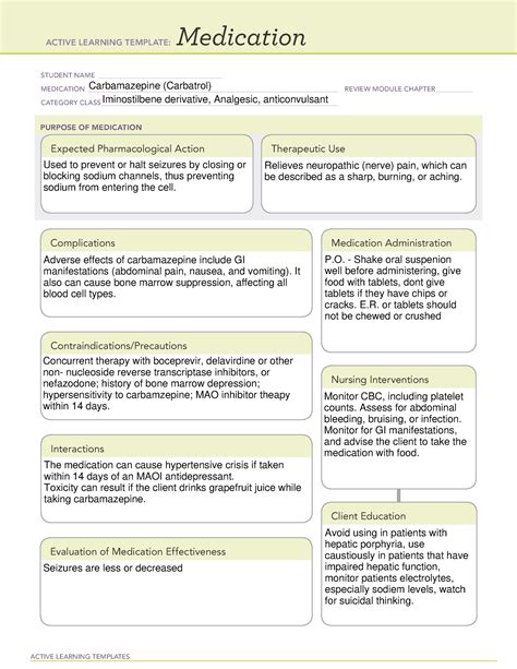 Carbamazepine Ati Medication Template