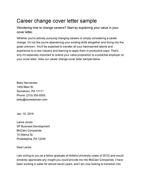Career Change Cover Letter Samples