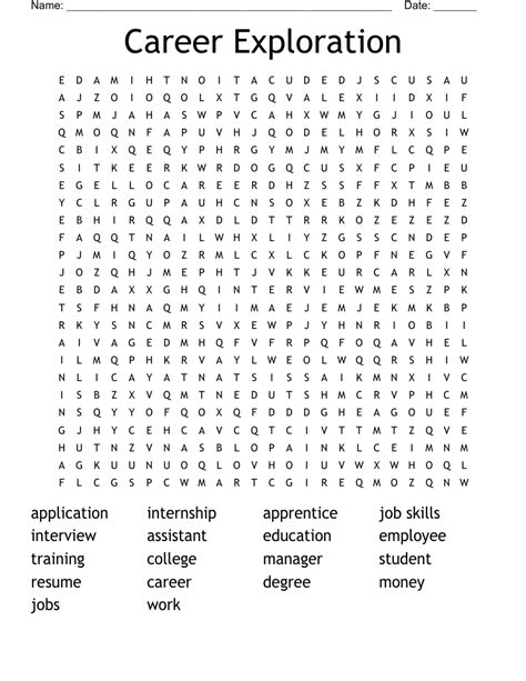 Career Exploration And Preparation Word Search