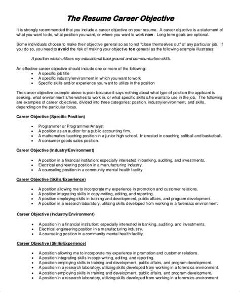 Career Objective Sample For Resume