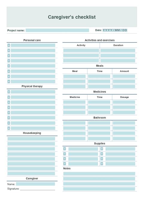 Caregiver Daily Checklist Template