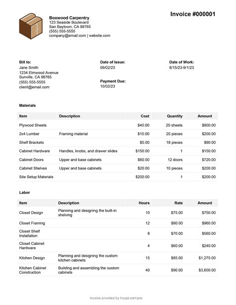 Carpentry Invoice Template