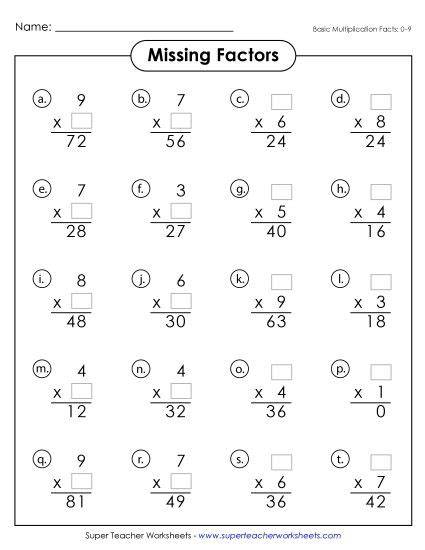 Carson Deliasa Multiplication Facts Factors 0-9 Printable